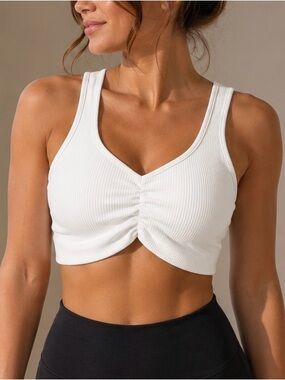 Bucked Up Ribbed Ruched Sports Bra Ivory Cream Size Small